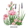 Detailed pink floral heat transfer sticker for clothing DIY, 20x22cm size variant - Pink Series Floral Illustration Set (DF0227)