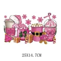 Vibrant pink Christmas themed heat transfer sticker for apparel iron-on decor, 25x14.7cm - 25x14.7cm