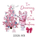 Pink Santa Claus and Christmas tree heat transfer patch for clothing DIY 22x21cm - 22x20.9cm