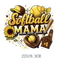 Softball MAMA heat transfer vinyl decal for shirts featuring bat and sunflower, 22x19.3cm size - Mix Sport Style (DS2132)