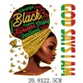 Empowering Black History heat transfer decal featuring an African woman and God Says I Am text - God Says I Am Woman Silhouette Style (DS023)