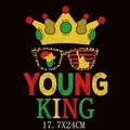Young King graphic heat transfer decal for Black History Month clothing DIY 17.7x24cm - Young King Crown Glasses Style (DS030)