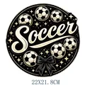 Soccer theme heat transfer sticker 22x21.8cm with footballs and black bow design - Soccer Theme Style (DS2137)