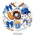 Baseball themed heat transfer sticker 22x22cm featuring helmet, glove and snacks design - Baseball Helmet Mix Style (DS2140)