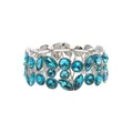 Detailed close-up view of vintage wide botanical leaf bracelet with blue crystals - Blue