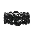 Detailed view of vintage wide black crystal bracelet with leaf and round patterns - Black