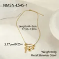 Collar de acero inoxidable dorado con colgante de imperdible y dijes de llave y corazón - Estilo de Colgante de Llave y Cerradura de Alfiler (NMSN-L544-4) / Pieza Única / Dorado