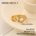 Vista dettagliata dell'anello gatto e lisca di pesce in acciaio inossidabile dorato con strass - Taglia unica / Stile Gatto e Lisca di Pesce (NMSR-M515-1) / Oro