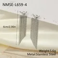 Detail of silver stainless steel arc earrings with multi-layered snake bone tassels - 18K Gold / Silver (NMSE-L659-4)