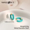 Cyan enamel hoop earrings with size and stainless steel material specifications - Teal Blue