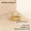 Vista dettagliata del set di anelli a forma di gatto e fiocco in acciaio oro - Taglia unica / Stile Set Due Pezzi Orecchie e Baffi di Gatto (NMSR-M528-4) / Oro