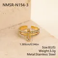 Dettaglio di un anello in acciaio inossidabile dorato con strass e misure precise - Taglia unica / Stile Spilla da Balia Pavé di Strass (NMSR-N154-3) / Oro