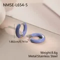 Detailed view of purple enamel hoop earrings with stainless steel material and size info - Light Purple
