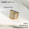 Macro detail of two-tone stainless steel wide ring with alternating gold and silver bands - Two-Tone Multi-layer Style (NMSR-L511-4) / Size 6 / Gold and Silver
