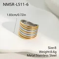 Detailed view of the bicolor layered stainless steel wide ring with measurements info - Two-Tone Multi-layer Style (NMSR-L511-6) / Size 8 / Gold and Silver