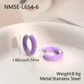 Detailed view of purple enamel hoop earrings showing dimensions and stainless steel metal - Deep purple