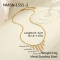 Detailed view of gold stainless steel necklace with zircon fringes and dimensions - Tassel Style (NMSN-L555-3) / 18K Gold / 41cm+5cm / Gold