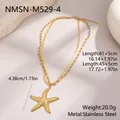 Detailed view of gold plated stainless steel double layer necklace with starfish pendant - Gold Style (NMSN-M529-4) / 18K Gold