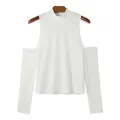 Stijlvol wit heren t-shirt met opstaande kraag en blote schouders, lange mouwen - Wit