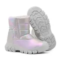Irisierende metallische Kinder Schneestiefel mit dicker rutschfester Sohle und Futter - 28 / Glänzendes Grau