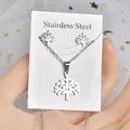 Polished silver stainless steel tree of life necklace and stud earrings jewelry set - Tree of Life Set (TT-191) / Silver