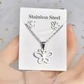 Polished stainless steel butterfly necklace and earrings jewelry set displayed on card - Butterfly Set (TT-190) / Silver