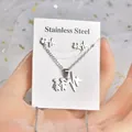 Stainless steel jewelry set featuring heartbeat line and couple silhouette charms - Heartbeat and Figure Set (TT-183) / Silver