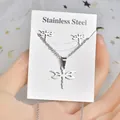 Elegant silver-tone stainless steel dragonfly necklace and stud earrings jewelry set - Dragonfly Set (TT-185) / Silver