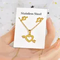 Gold plated stainless steel heart and arrow necklace and earrings jewelry set for women - Cupid's Arrow Heart Style (TT-176) / Gold