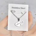 Silver stainless steel heart necklace and earring jewelry set with LOVE cutout design. - LOVE Heart Set (TT-188) / Silver