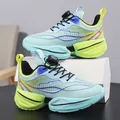 Breathable boys sports running shoes in light blue and lime green with dial lacing system - Fluorescent Green