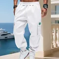Men's heavy fleece cargo sweatpants in white with multiple pockets and adjustable drawstring waist - S / Bottoms / White