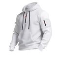 Weißes Kapuzen-Sweatshirt für Herren mit taktischen Ärmeltaschen und weichem Fleecefutter - S / Oberteile / Weiß