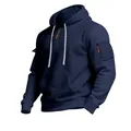 Marineblauer Herren-Fleece-Hoodie mit Halbreißverschluss und Reißverschlusstasche am Arm - S / Oberteile / Marineblau