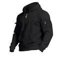 Seitenansicht eines schwarzen Herren-Kapuzenpullovers mit neongrünen Reißverschlüssen. - S / Oberteile / Schwarz