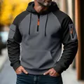 Felpa con cappuccio bicolore da uomo grigia e nera con vivaci dettagli zip arancioni. - Taglia S / Top / Grigio