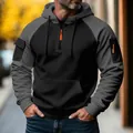 Felpa con cappuccio premium uomo grigio e nero con zip e tasche tattiche sul braccio - Taglia S / Top / Nero