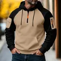 Sweat à capuche bicolore beige et noir pour homme avec poches de manche pratiques. - S / Hauts / Abricot