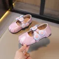 Süße rosa Mädchen Mary Jane Schuhe mit 3D-Blumendekor und flexibler weicher Sohle - 23*14 / Rosa