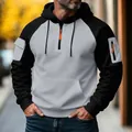 Sweat à capuche bicolore pour homme avec demi-zip et manches raglan noires style décontracté - S / Hauts / Gris clair