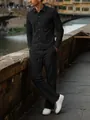 Detailed view of men's black corduroy long sleeve shirt and trousers leisure set - S / Top And Bottom / Black