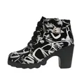 Bottines noires pour femmes avec imprimé graffiti argenté et talon bloc épais - Blanc