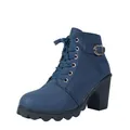 Stilvolle marineblaue Stiefeletten mit Blockabsatz und Schnürung sowie Schnallendetail - 35 / Saphirblau