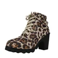 Elegante Stiefeletten mit Leopardenmuster, dickem hohem Absatz und Schnürung vorne für Damen - 35 / Leopardenprint