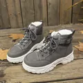 Chunky grey winter boots with warm white faux fur lining and thick white non-slip sole - 35 / Plush Lined High Top / Gray