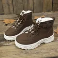 Stylish warm brown winter high-top boots with white faux fur lining and chunky thick sole - 35 / Plush Lined High Top / Dark Brown