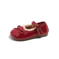 Elegant red girls' Mary Jane shoes with delicate lace trim and sweet bow detail - Size 21 Inner Length 13.0cm / Burgundy