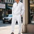 Conjunto de chándal de felpa blanca para hombre con media cremallera y pantalón cargo - S / Top Y Pantalón / Blanco