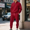 Conjunto de sudadera con cremallera y pantalones cargo granate para hombre estilo calle - Rojo