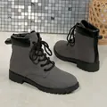 Stylish grey and black lace-up Martin boots with durable non-slip rubber thick soles for autumn - Gray